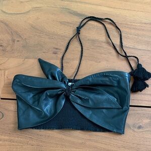 Alice + Olivia Black Faux Leather Bow Bandeau